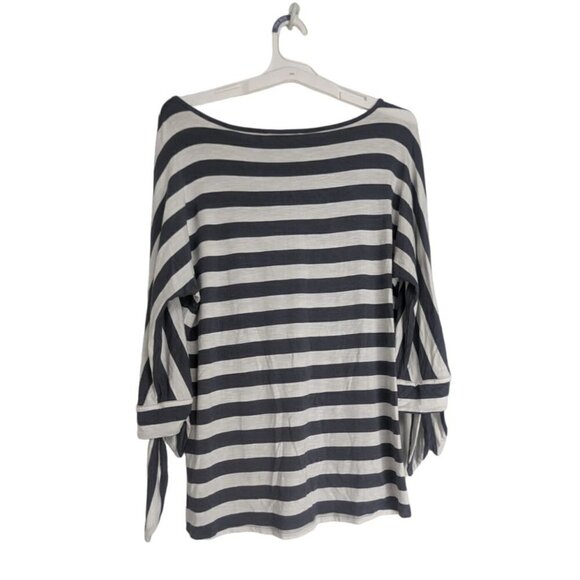 Soft Surroundings Adrift Striped Top Medium Gray White 3/4 Sleeve Nautical Ties - Picture 3 of 6
